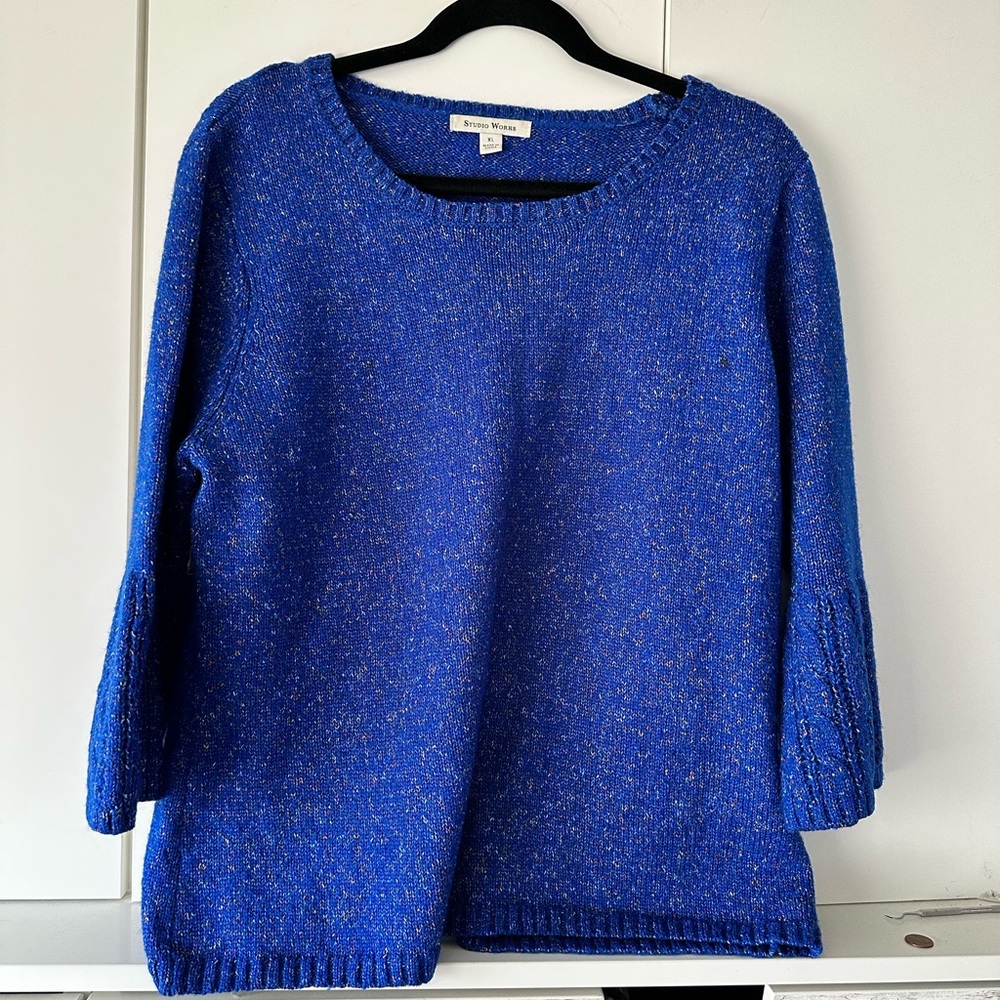 💙 Studio Works Blue Confetti Knit Bell Sleeve Sweater XL
